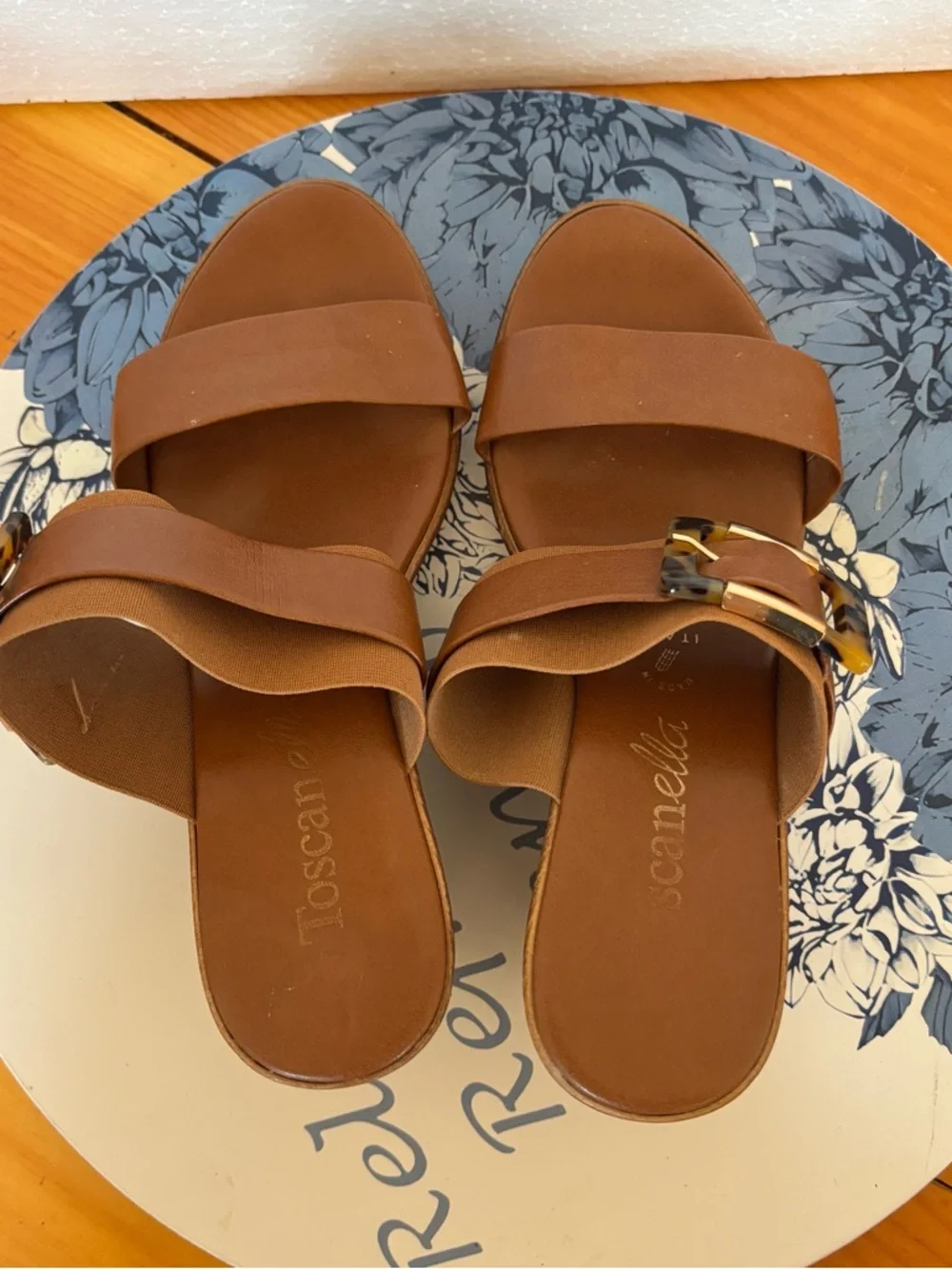 Toscanella Brown Leather Wedge Sandals Size 6.5 Made in Italy